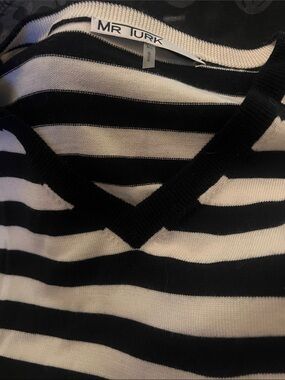 Mr Turk Men’s Black & White Striped V-Neck Sweater